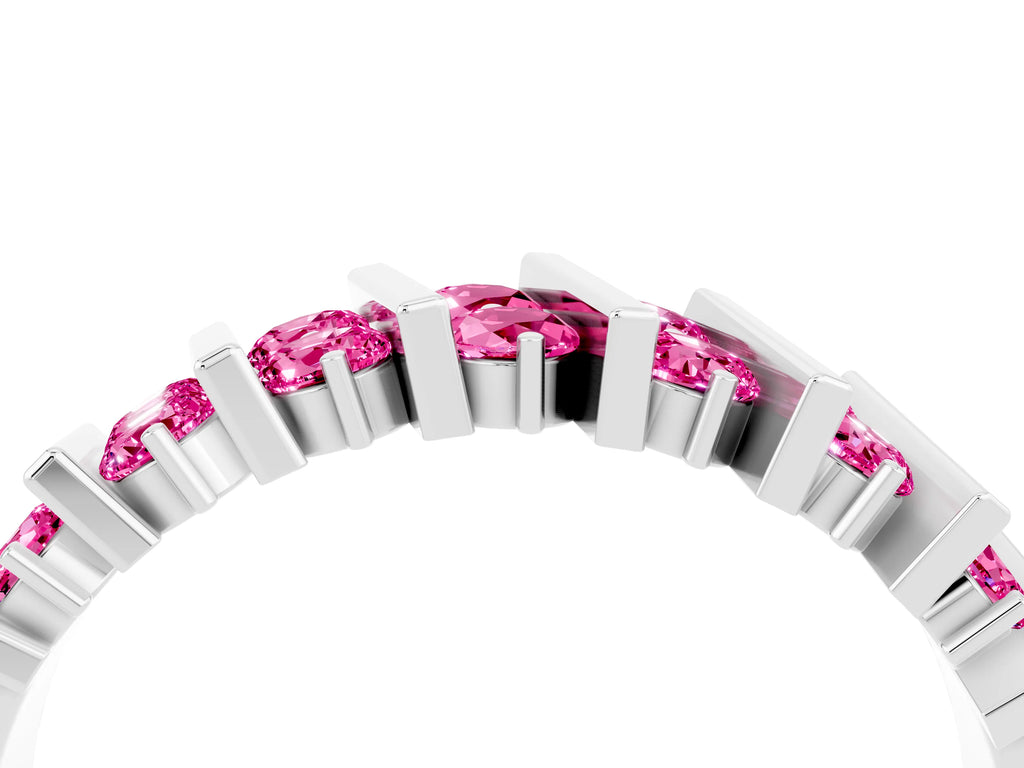 Round Pink Sapphire Anniversary Band in Platinum with Channel Setting and Vertical Prongs