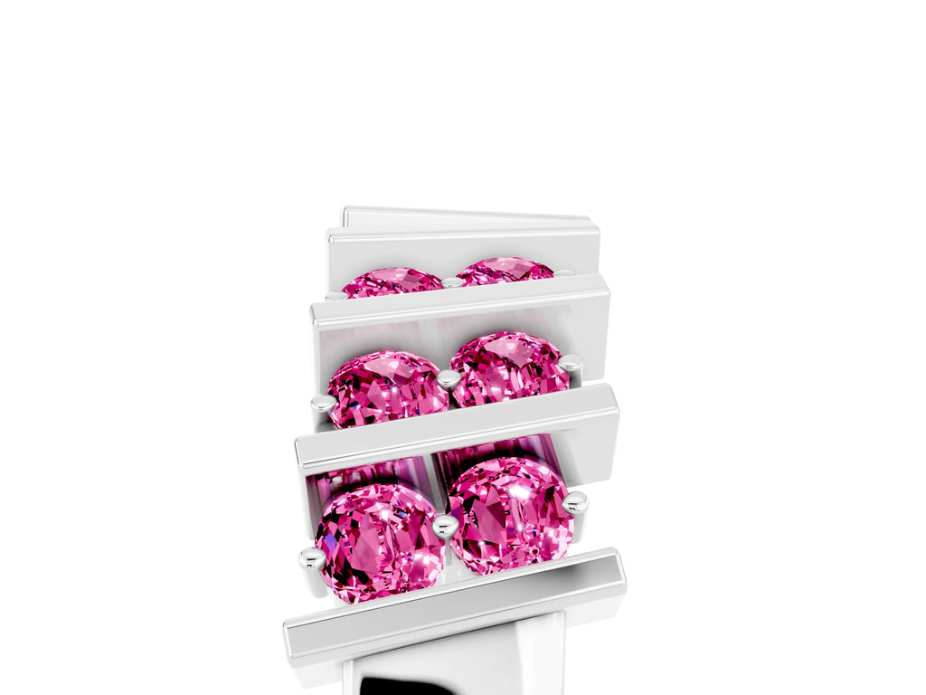 Round Pink Sapphire Anniversary Band in White gold with Channel Setting and Vertical Prongs