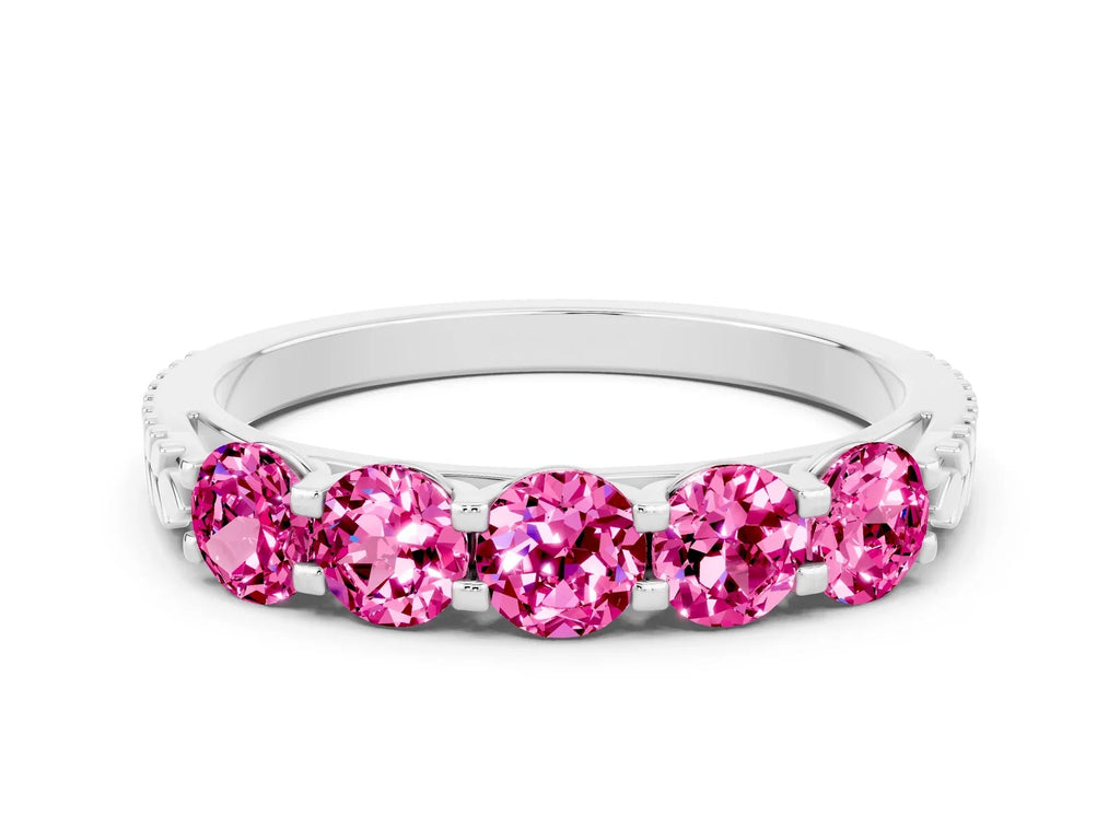 Round Pink Sapphire Five-Stone Band in Platinum with Prong Setting 