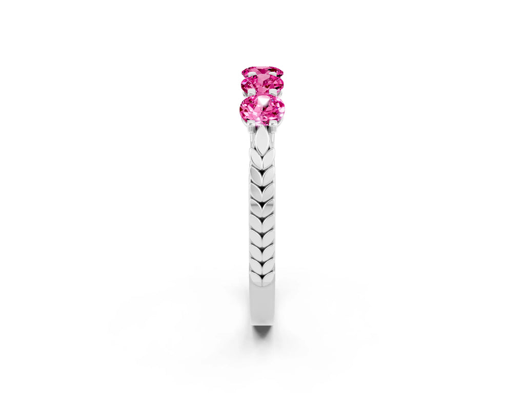 Round Pink Sapphire Five-Stone Band in Platinum with Prong Setting
