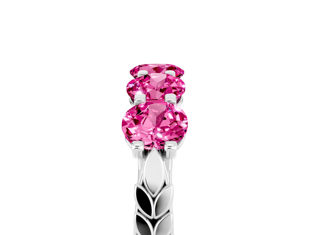 Round Pink Sapphire Five-Stone Band in Platinum with Prong Setting