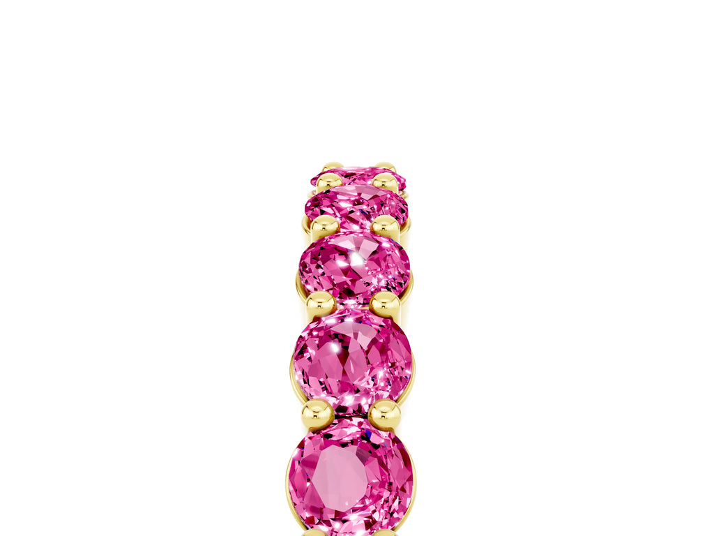 Round Pink Sapphire Half Eternity Band in Yellow gold with Classic Prong Setting