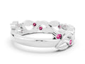 Round Pink Sapphire Leaf Motif Eternity Band in White gold with Bezel Setting