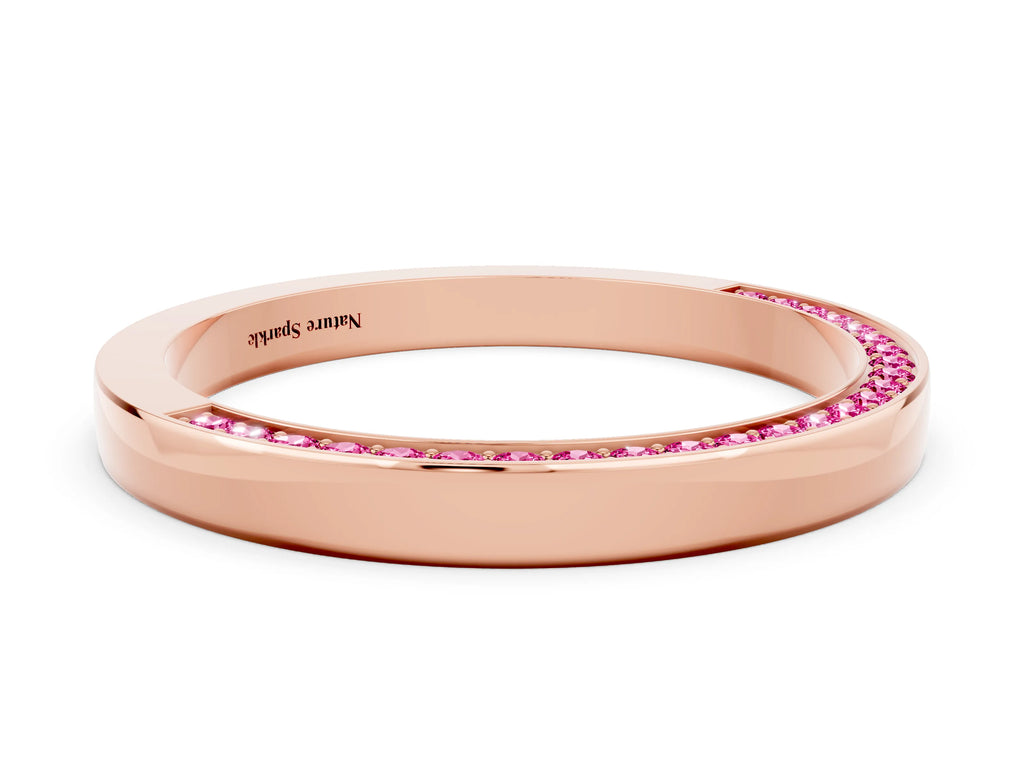 Round Pink Sapphire Pavé Band in Rose gold with Channel Setting
