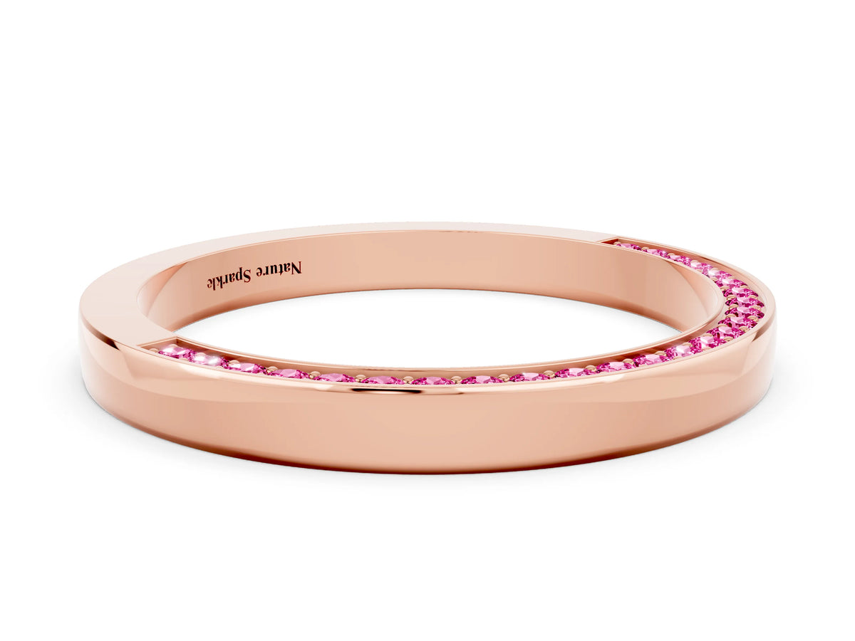 Round Pink Sapphire Pavé Band in Rose gold with Channel Setting