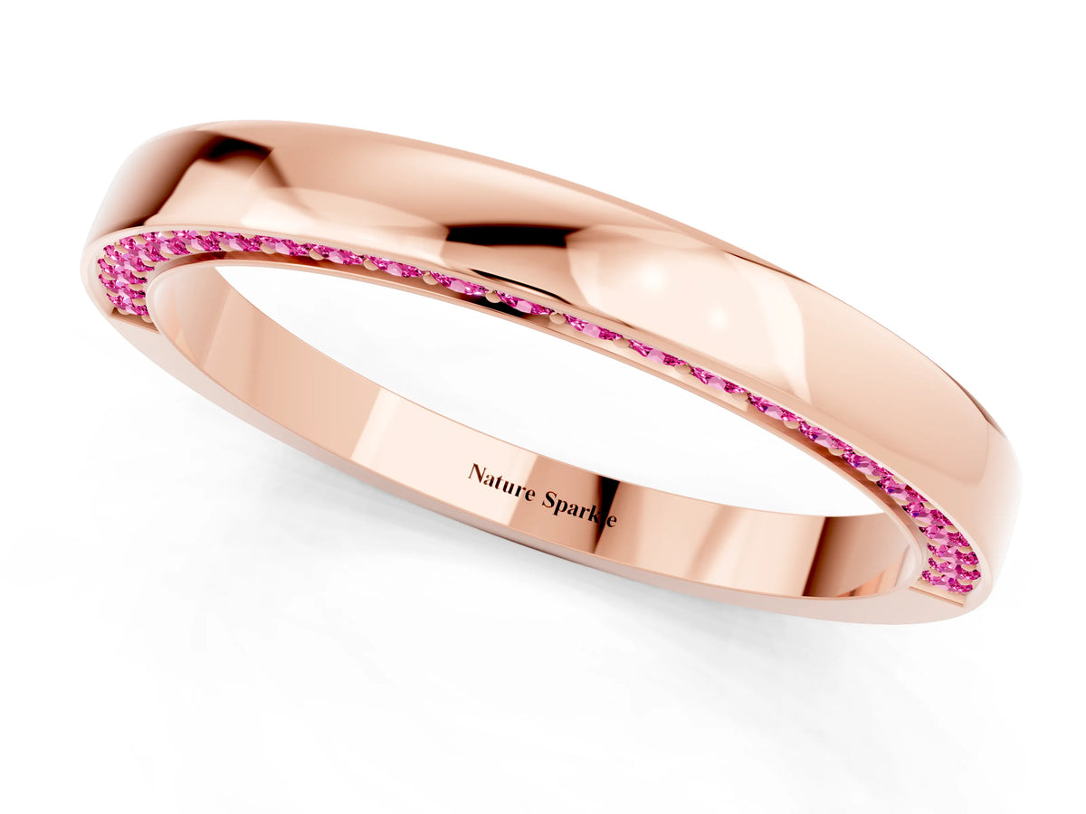 Round Pink Sapphire Pavé Band in Rose gold with Channel Setting