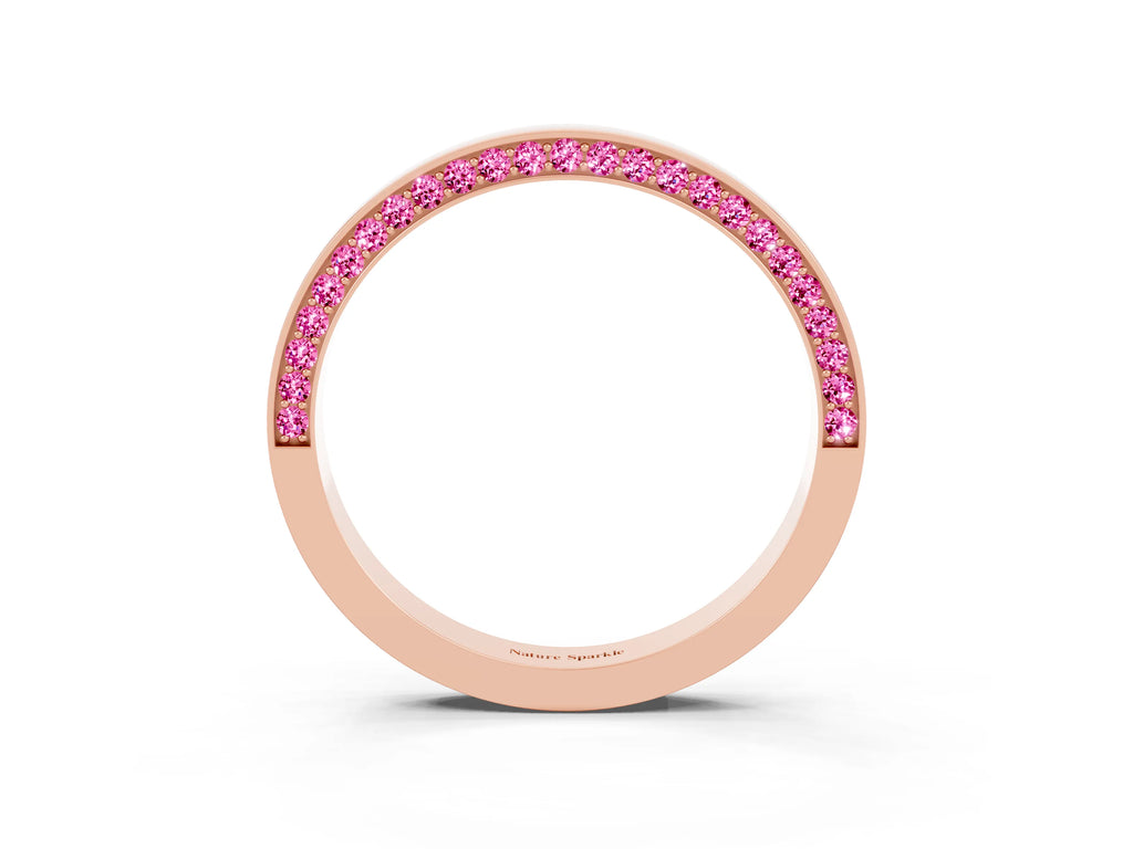 Round Pink Sapphire Pavé Band in Rose gold with Channel Setting