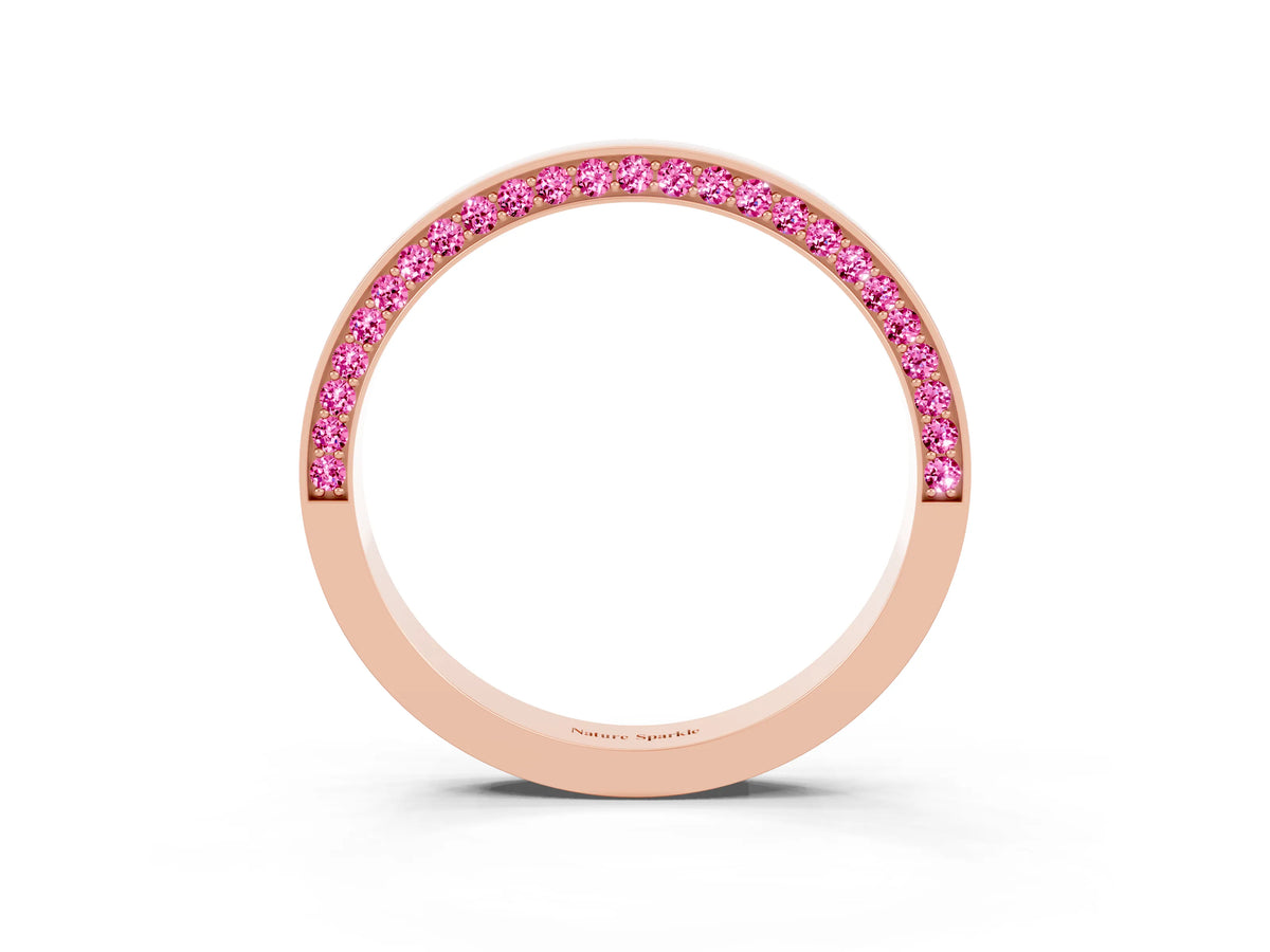 Round Pink Sapphire Pavé Band in Rose gold with Channel Setting