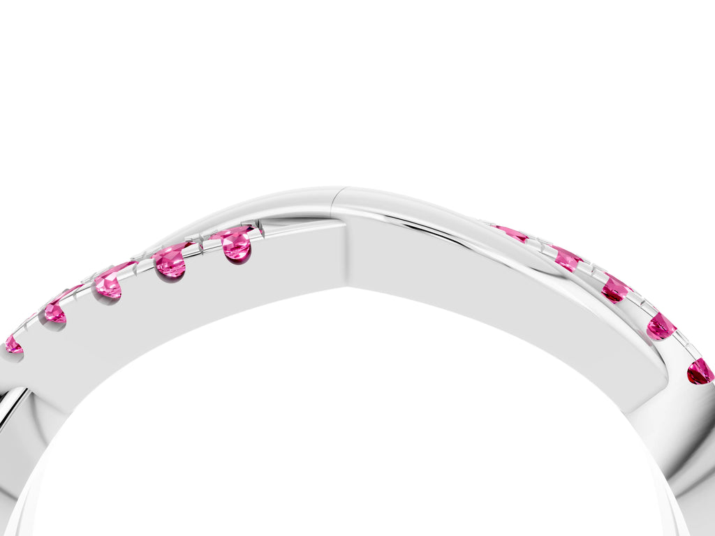 Round Pink Sapphire Twisted Infinity Band in Platinum with Prong Setting