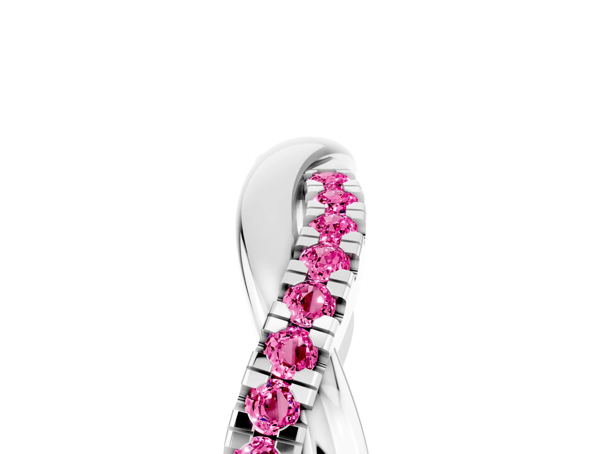 Round Pink Sapphire Twisted Infinity Band in Platinum with Prong Setting