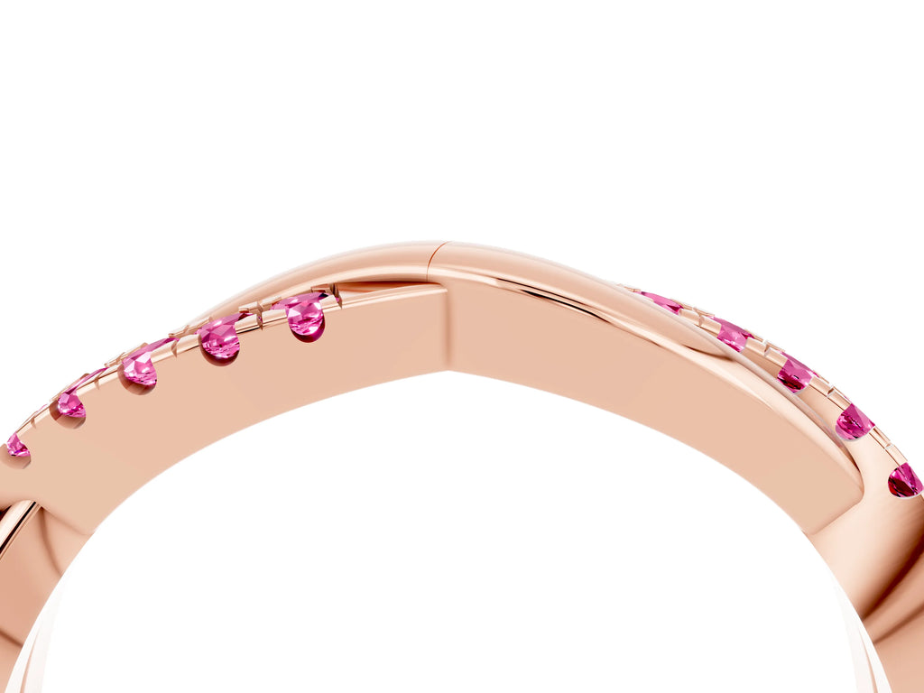Round Pink Sapphire Twisted Infinity Band in Rose gold with Prong Setting