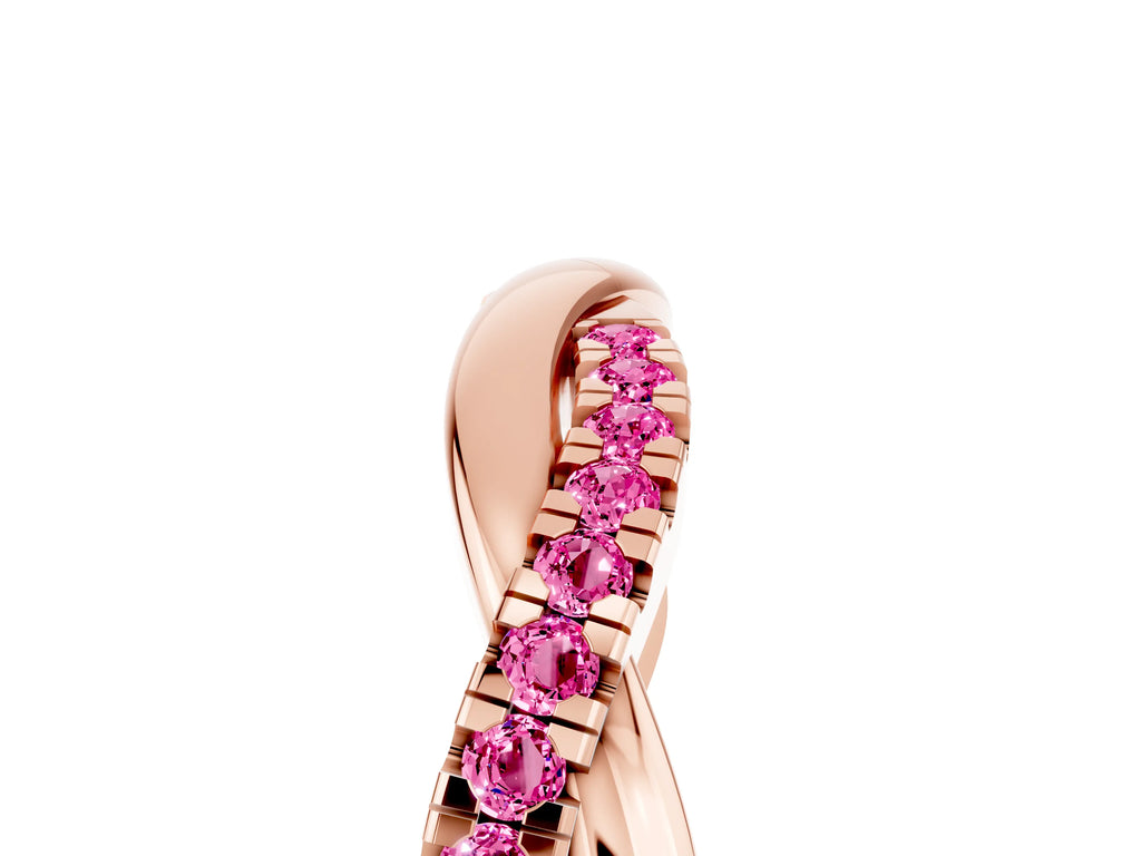Round Pink Sapphire Twisted Infinity Band in Rose gold with Prong Setting