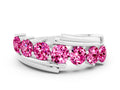 Round Pink Sapphire Wave Band in Silver with Channel and Shared Prong Setting