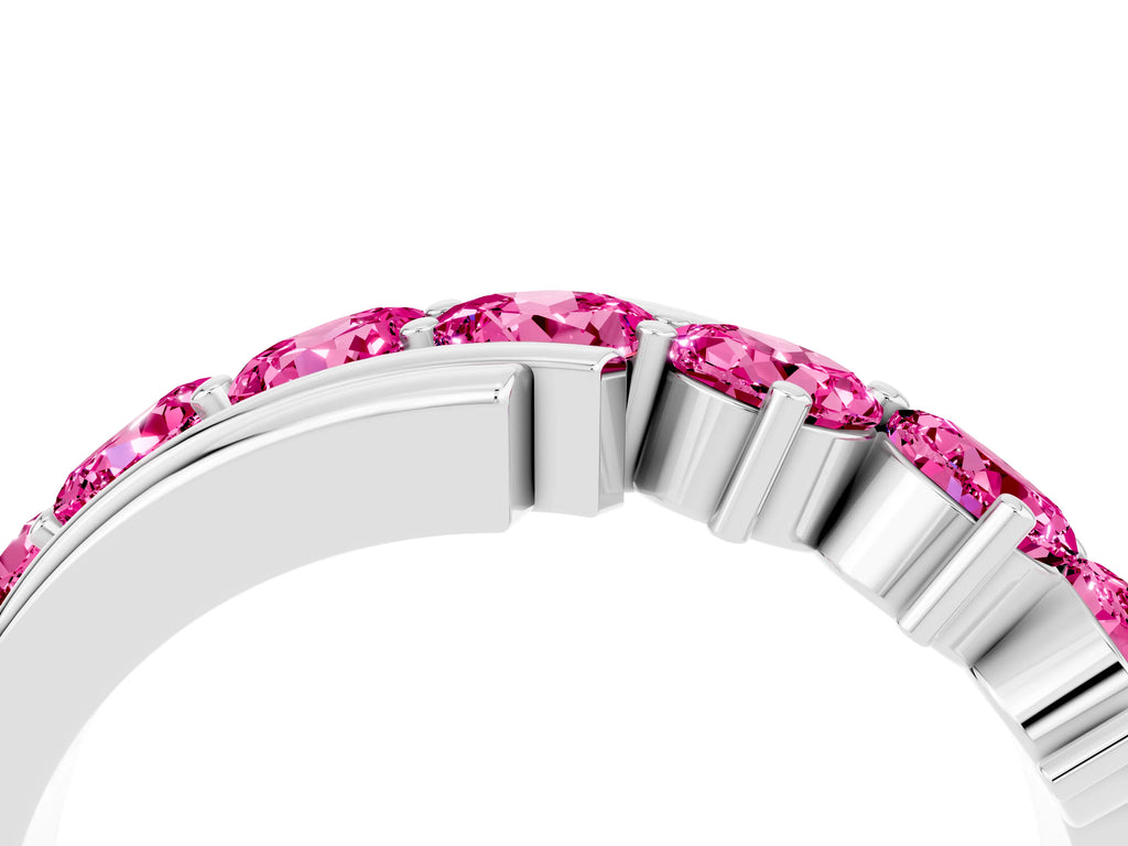 Round Pink Sapphire Wave Band in Silver with Channel and Shared Prong Setting