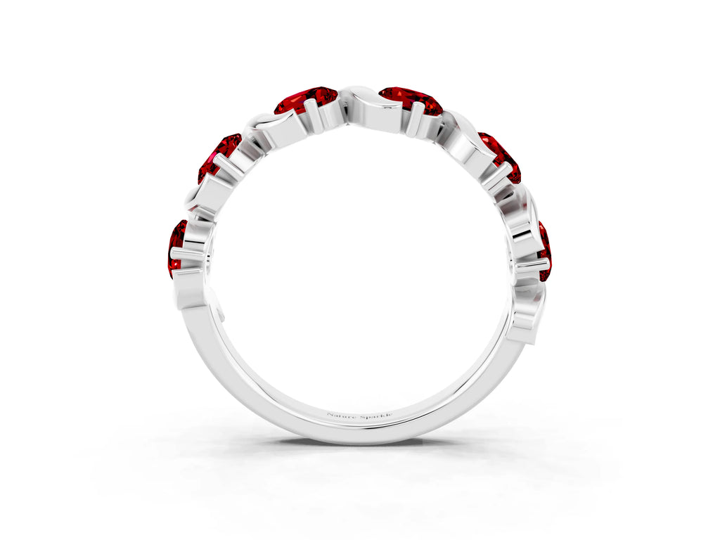 Round Ruby Half Eternity Band in Platinum with Wave Prong Setting
