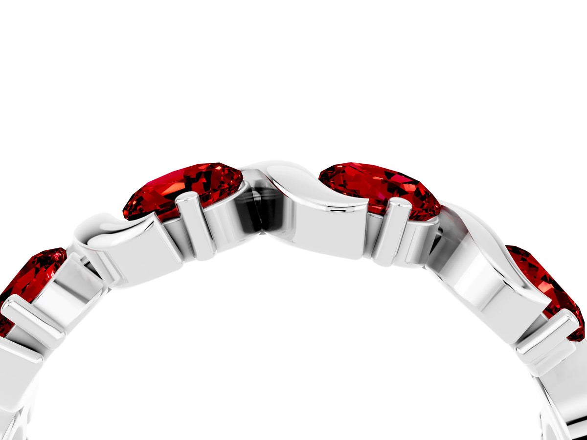 Round Ruby Half Eternity Band in Platinum with Wave Prong Setting