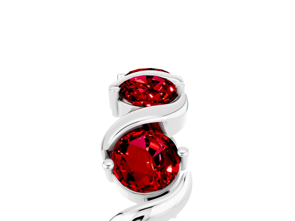 Round Ruby Half Eternity Band in Platinum with Wave Prong Setting