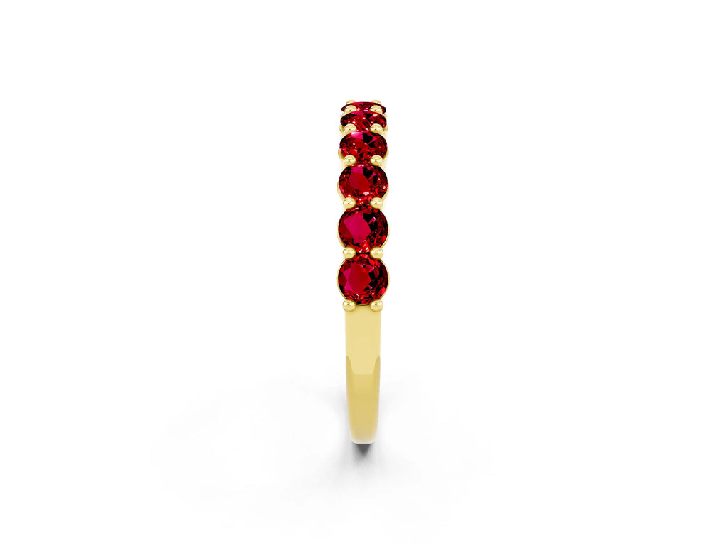 Round Ruby Half Eternity Band in Yellow gold with Classic Prong Setting