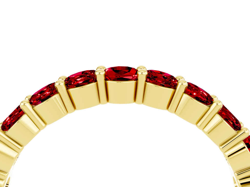 Round Ruby Half Eternity Band in Yellow gold with Classic Prong Setting