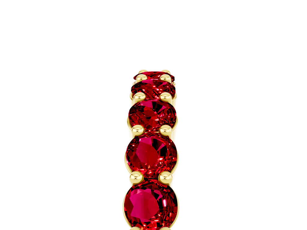 Round Ruby Half Eternity Band in Yellow gold with Classic Prong Setting