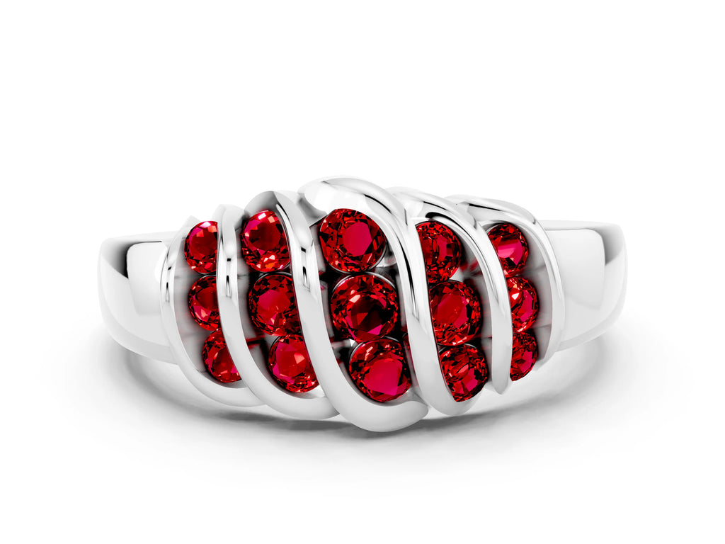 Round Ruby Multi-Row Crossover Band in White gold with Polished Curves
