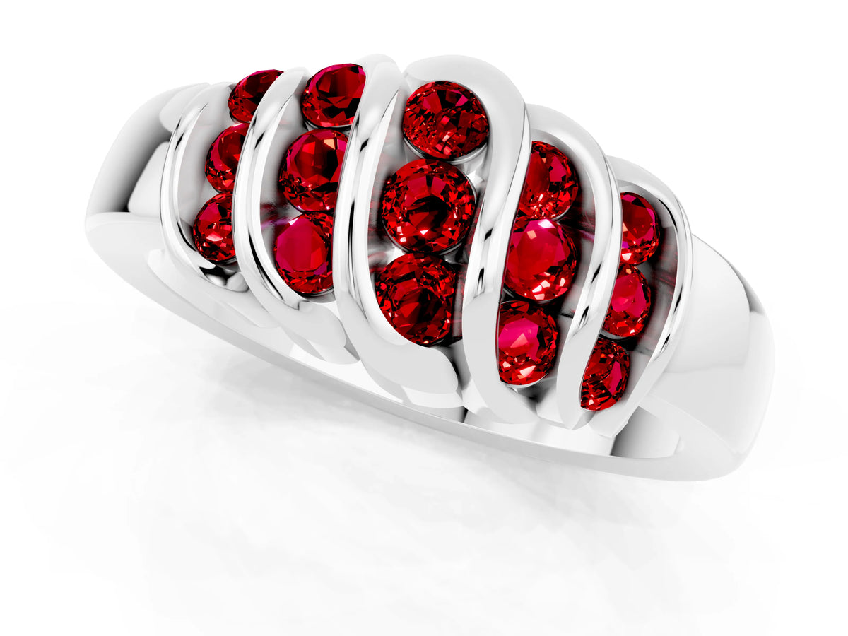 Round Ruby Multi-Row Crossover Band in White gold with Polished Curves