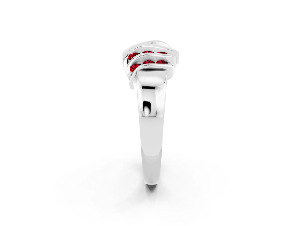 Round Ruby Multi-Row Crossover Band in White gold with Polished Curves