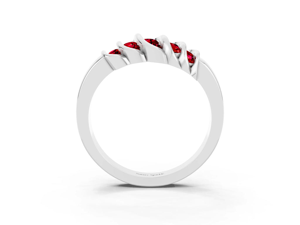 Round Ruby Multi-Row Crossover Band in White gold with Polished Curves