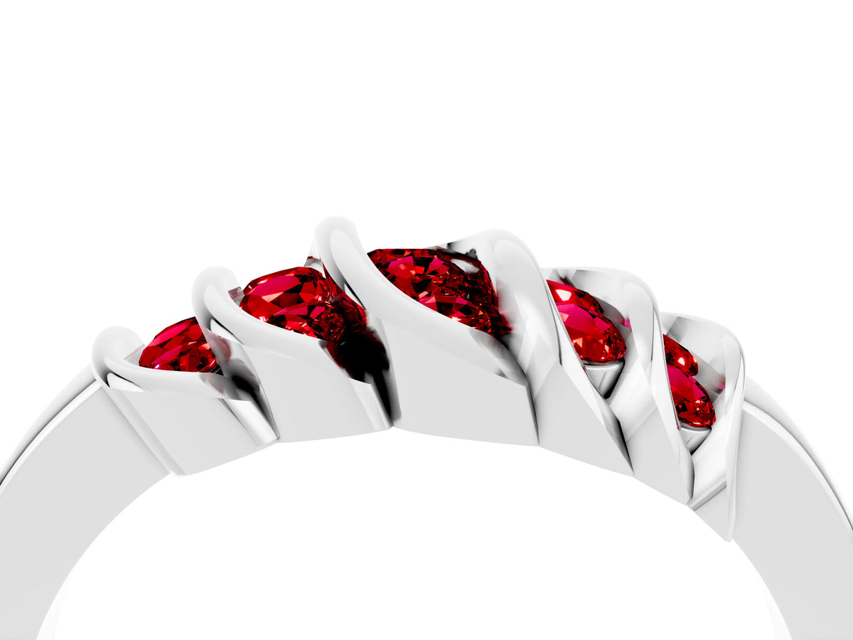 Round Ruby Multi-Row Crossover Band in White gold with Polished Curves