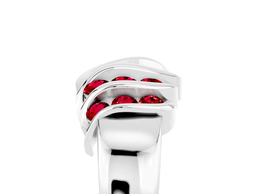 Round Ruby Multi-Row Crossover Band in White gold with Polished Curves
