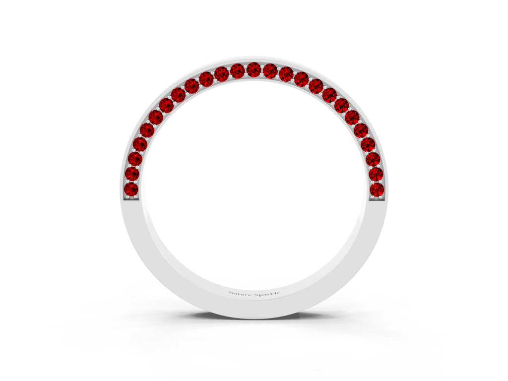 Round Ruby Pavé Band in Platinum with Channel Setting