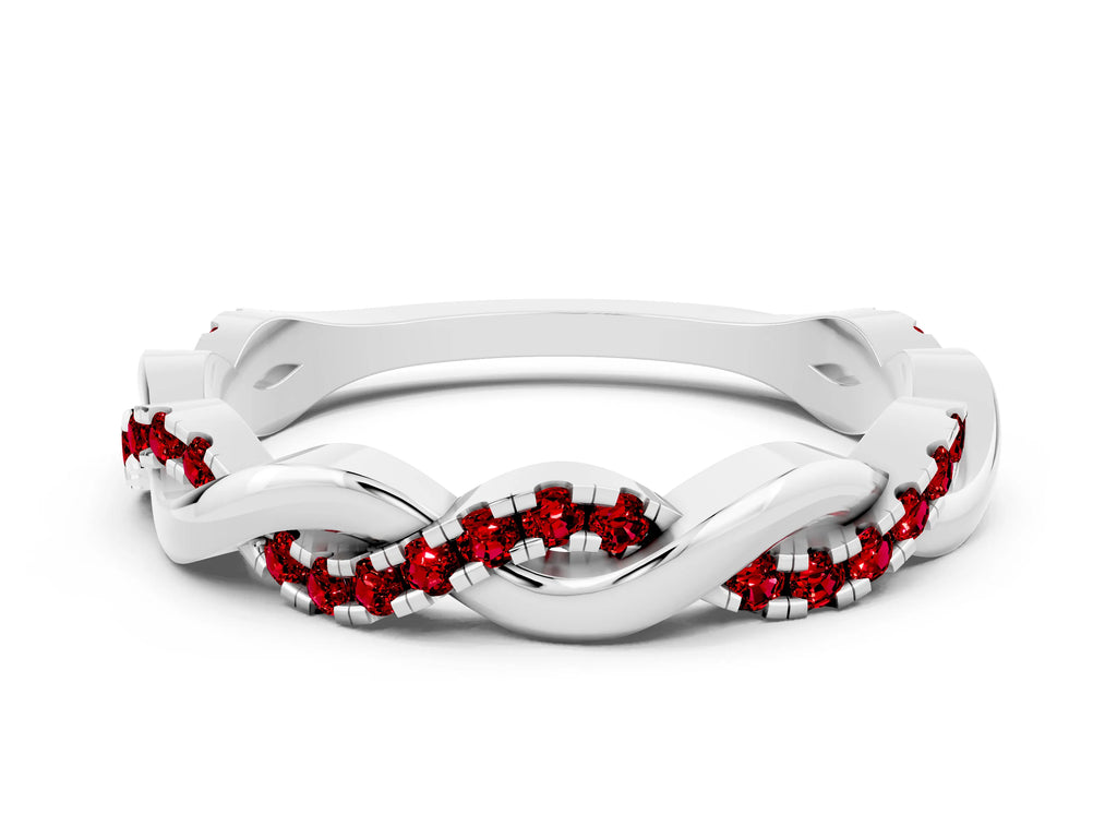 Round Ruby Twist Eternity Band in White gold with Pavé Setting