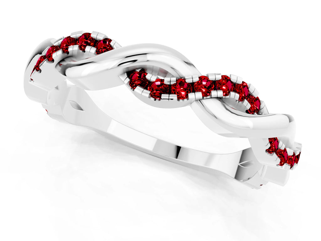 Round Ruby Twist Eternity Band in White gold with Pavé Setting