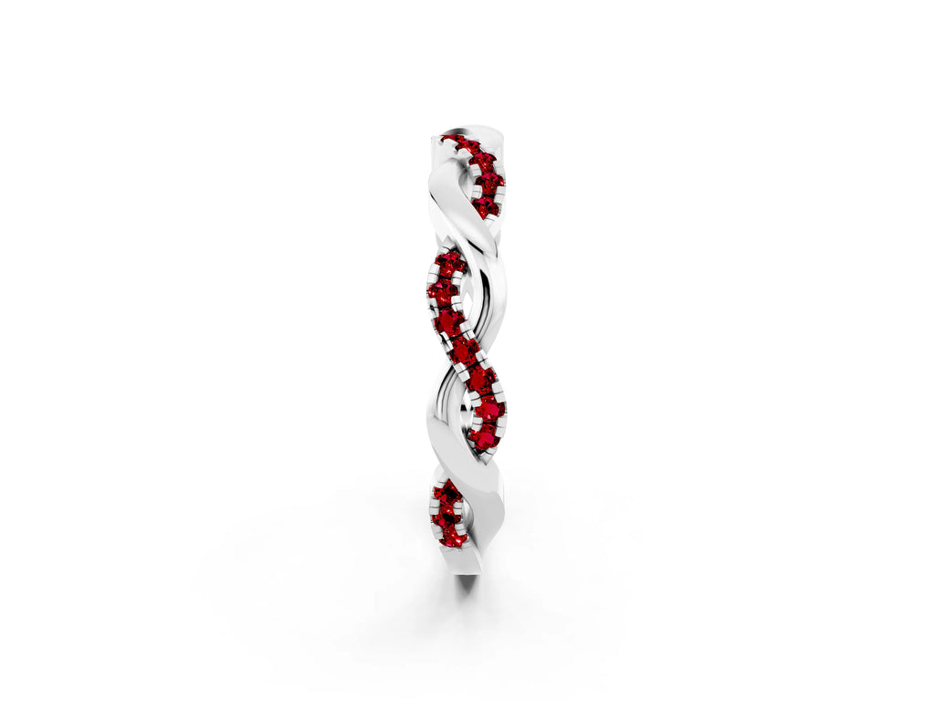 Round Ruby Twist Eternity Band in White gold with Pavé Setting