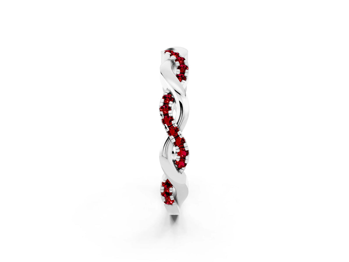 Round Ruby Twist Eternity Band in White gold with Pavé Setting