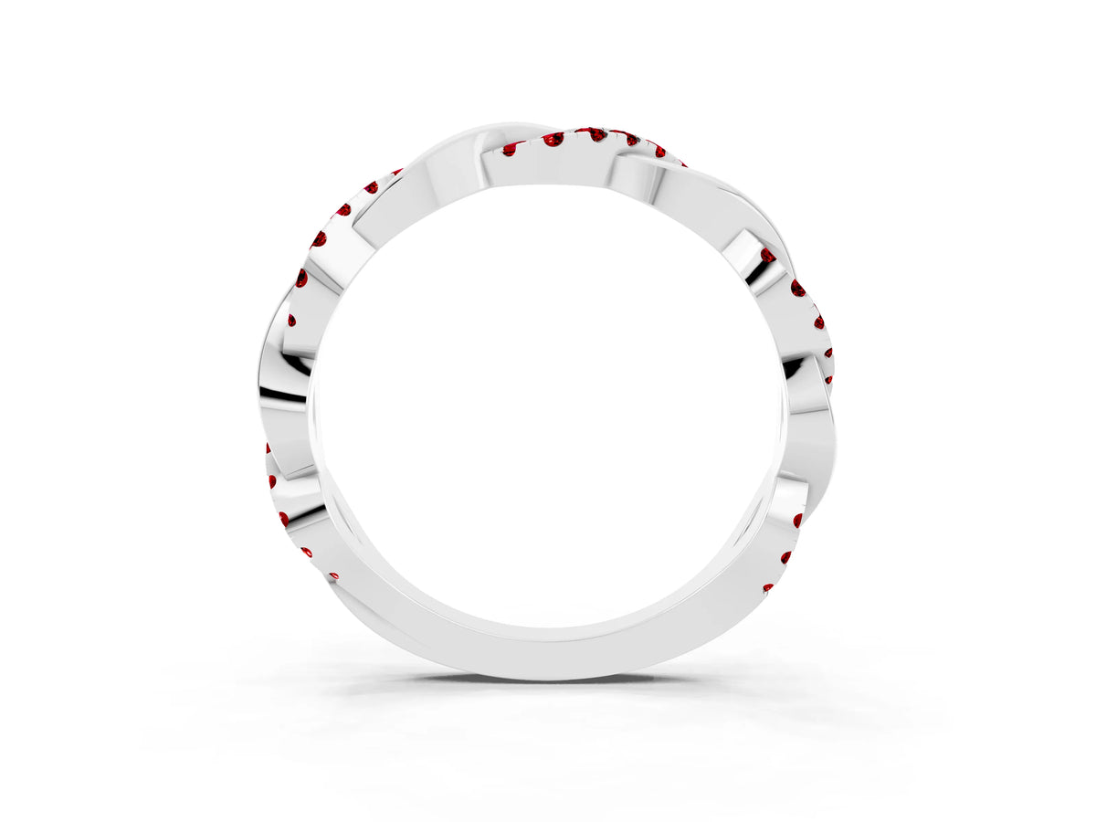 Round Ruby Twist Eternity Band in White gold with Pavé Setting