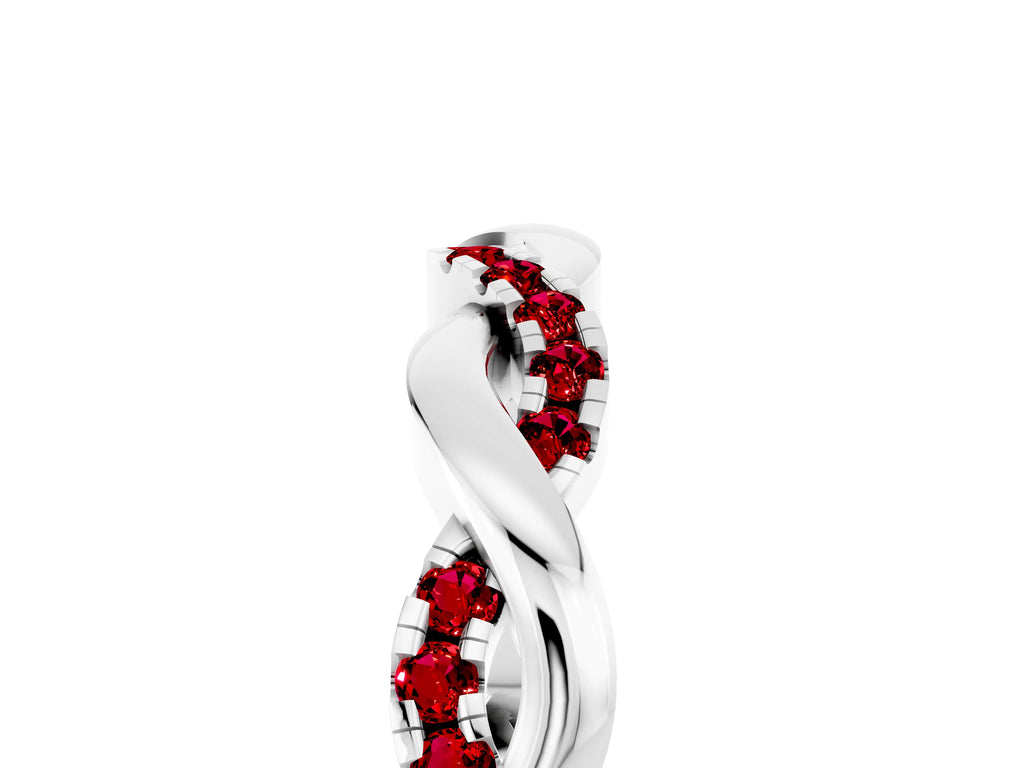 Round Ruby Twist Eternity Band in White gold with Pavé Setting