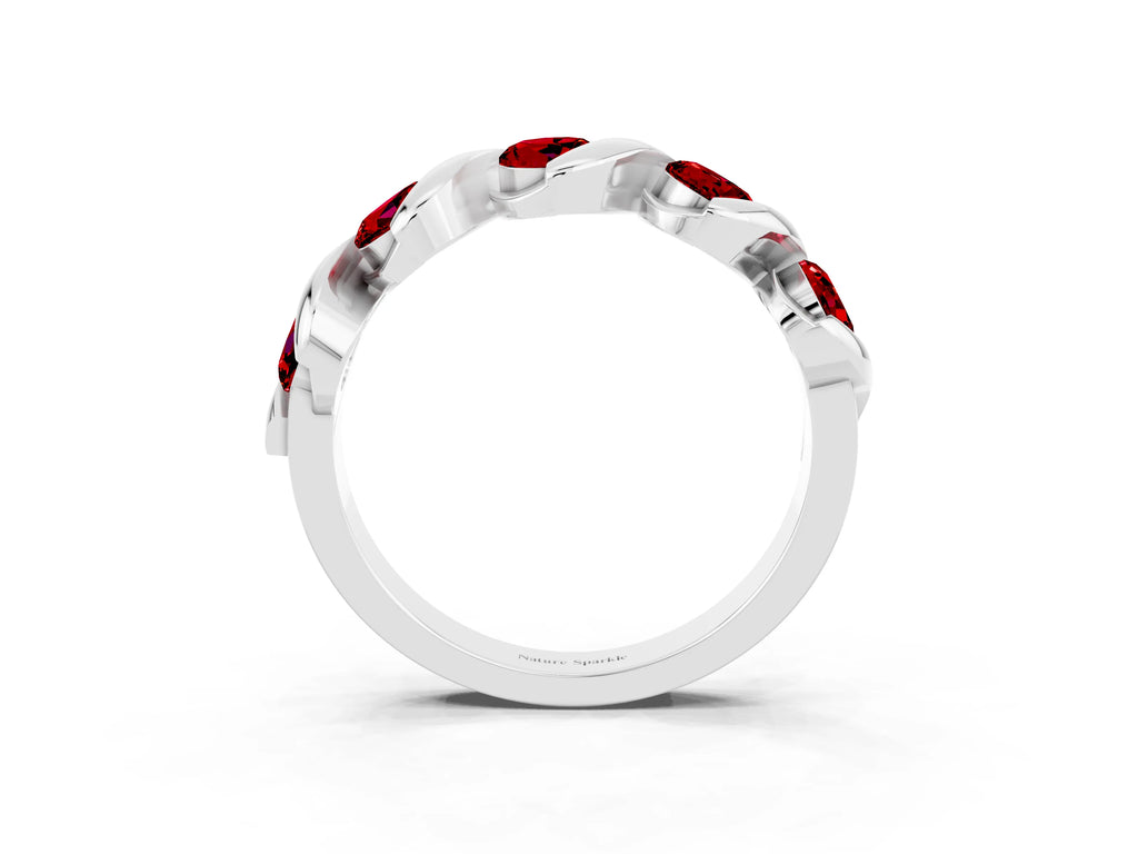 Round Ruby Wave Band in Silver with Channel Setting and Shared Prongs