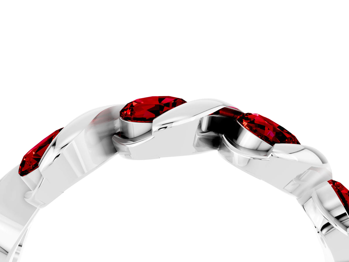 Round Ruby Wave Band in Silver with Channel Setting and Shared Prongs