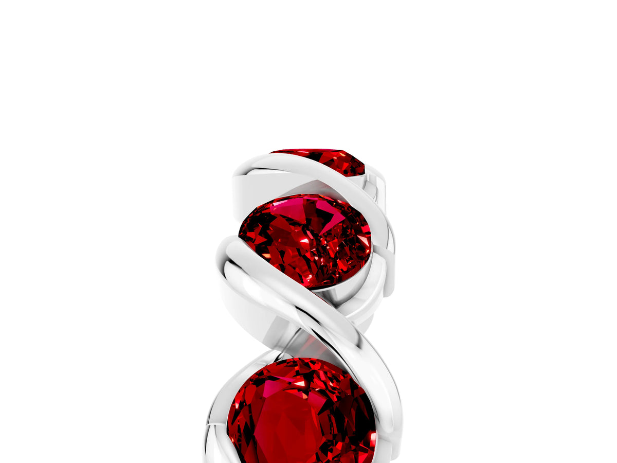 Round Ruby Wave Band in Silver with Channel Setting and Shared Prongs