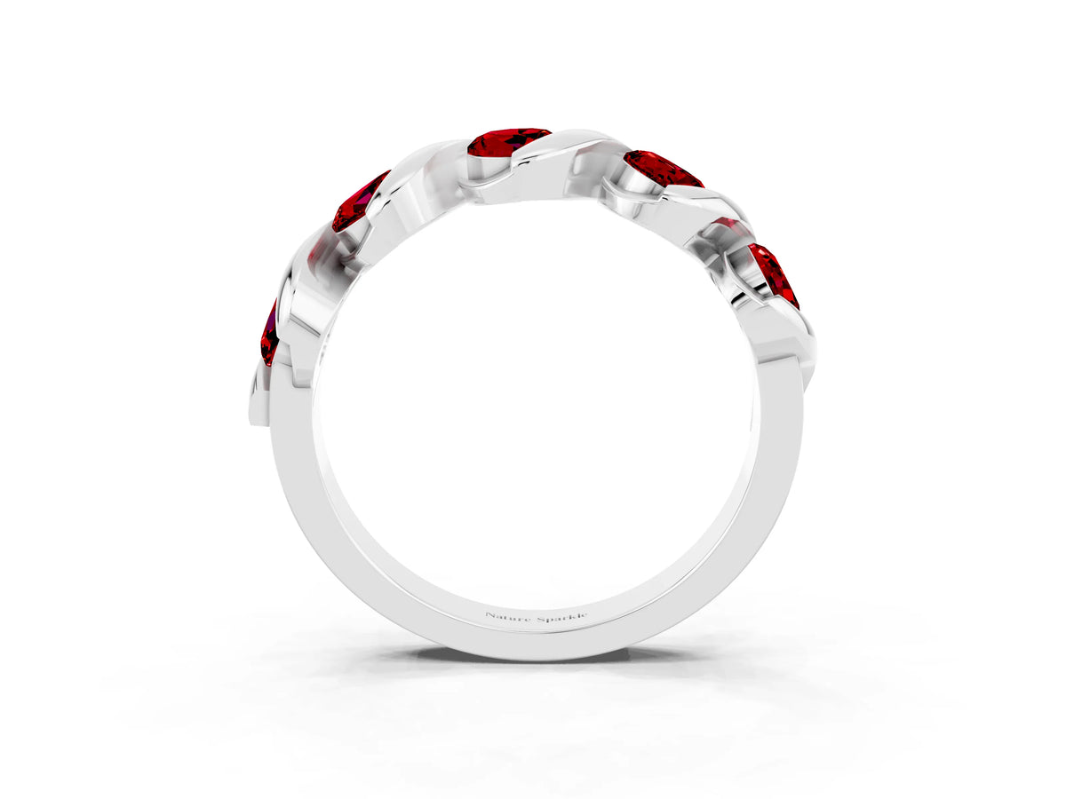 Round Ruby Wave Band in White gold with Channel Setting and Shared Prongs