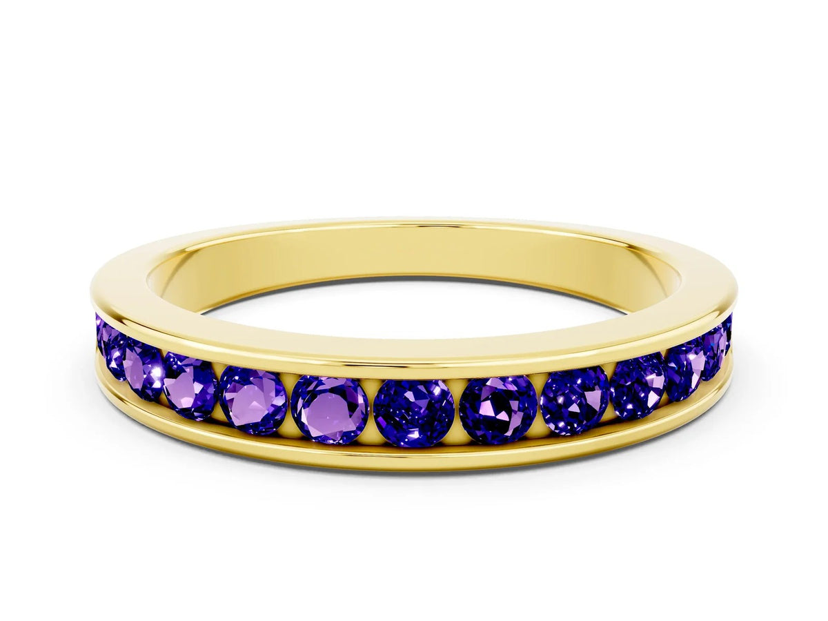 Round Tanzanite Eternity Band in Yellow gold with Smooth Channel Setting 