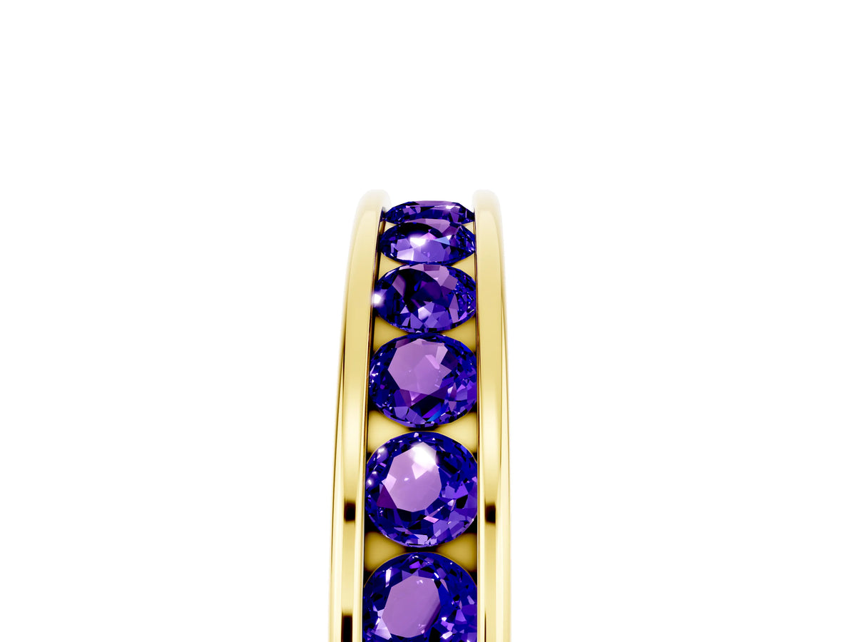Round Tanzanite Eternity Band in Yellow gold with Smooth Channel Setting