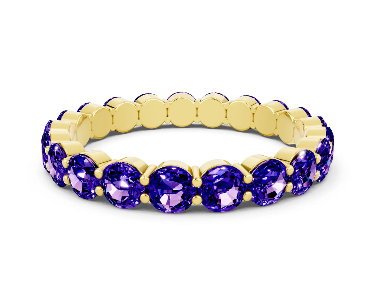 Round Tanzanite Eternity Band in Yellow gold with U-Prong Setting