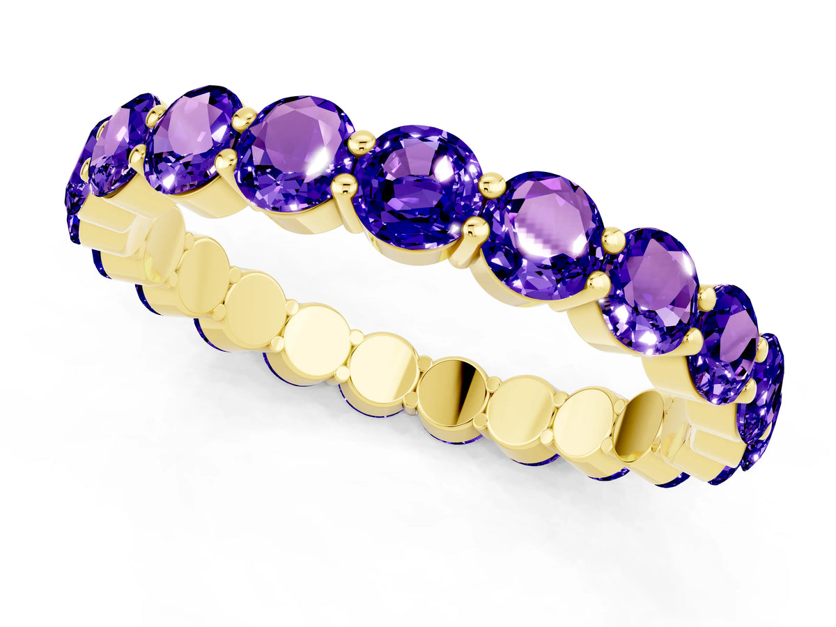 Round Tanzanite Eternity Band in Yellow gold with U-Prong Setting