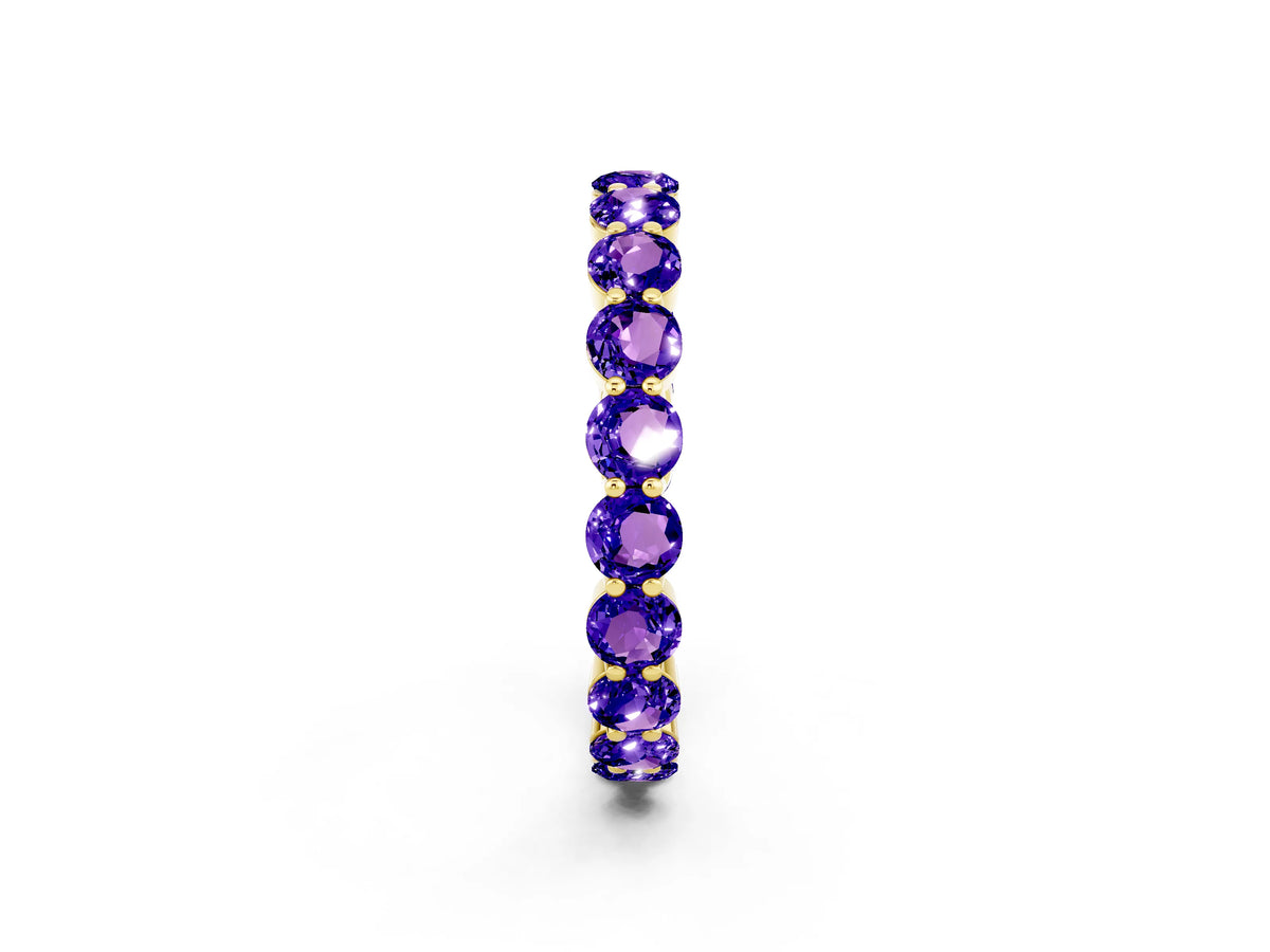 Round Tanzanite Eternity Band in Yellow gold with U-Prong Setting