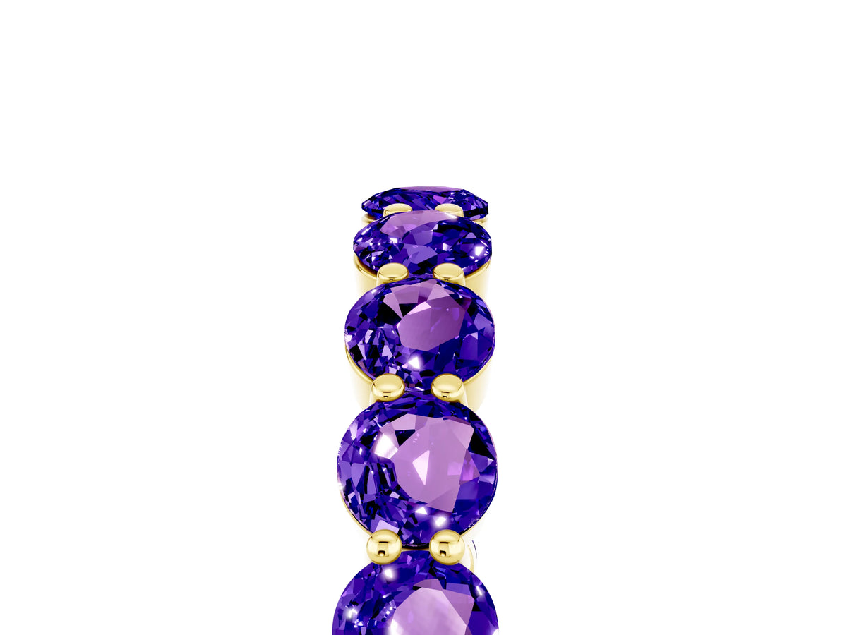 Round Tanzanite Eternity Band in Yellow gold with U-Prong Setting