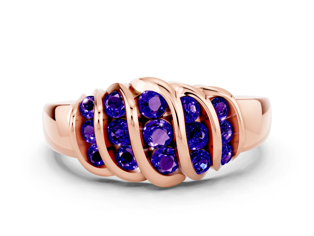 Round Tanzanite Multi-Row Crossover Band in Rose gold with Polished Curves
