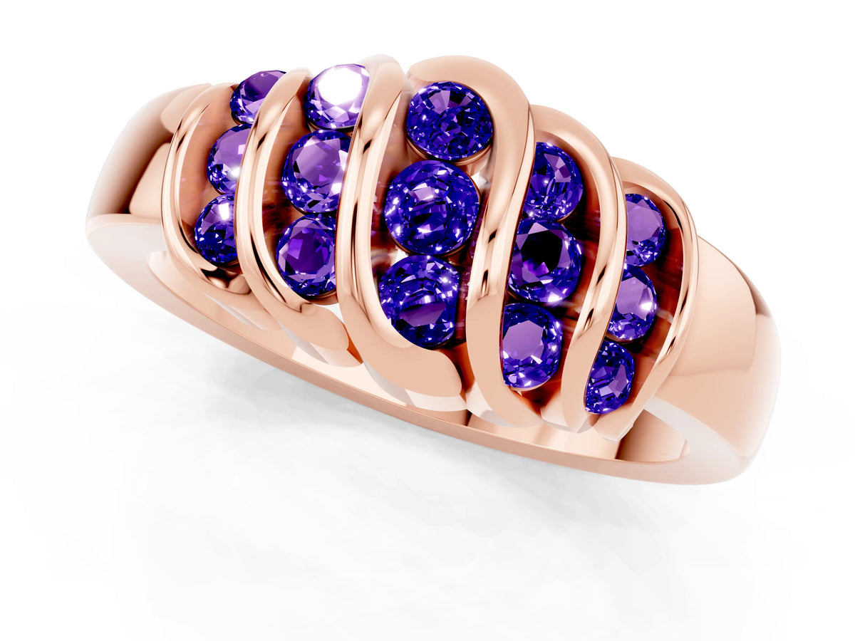 Round Tanzanite Multi-Row Crossover Band in Rose gold with Polished Curves