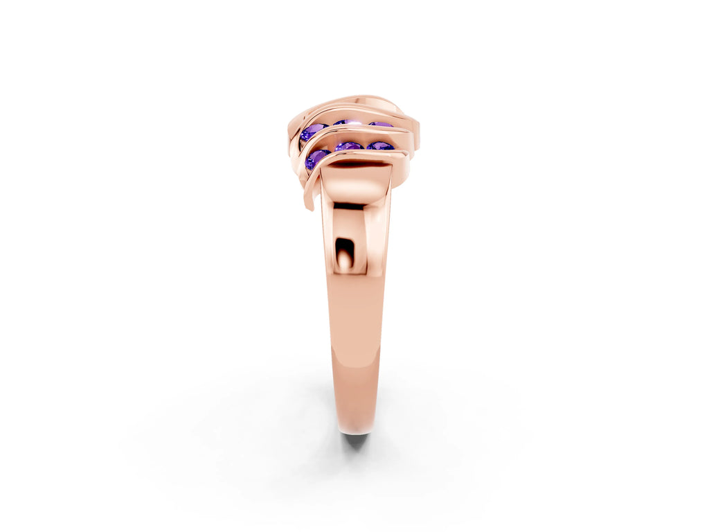 Round Tanzanite Multi-Row Crossover Band in Rose gold with Polished Curves